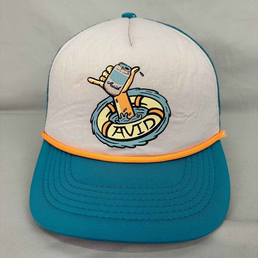 AVID Trucker Hat Fishing Snapback Men OS Teal White Graphic Mesh Cap